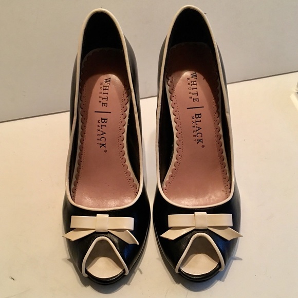 White House Black Market Shoes - White House Black Market Black and Ivory Heels